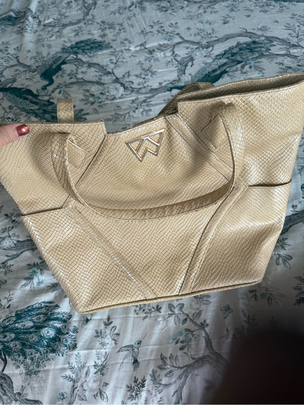 Gold Textured Tote Bag with Logo Accent